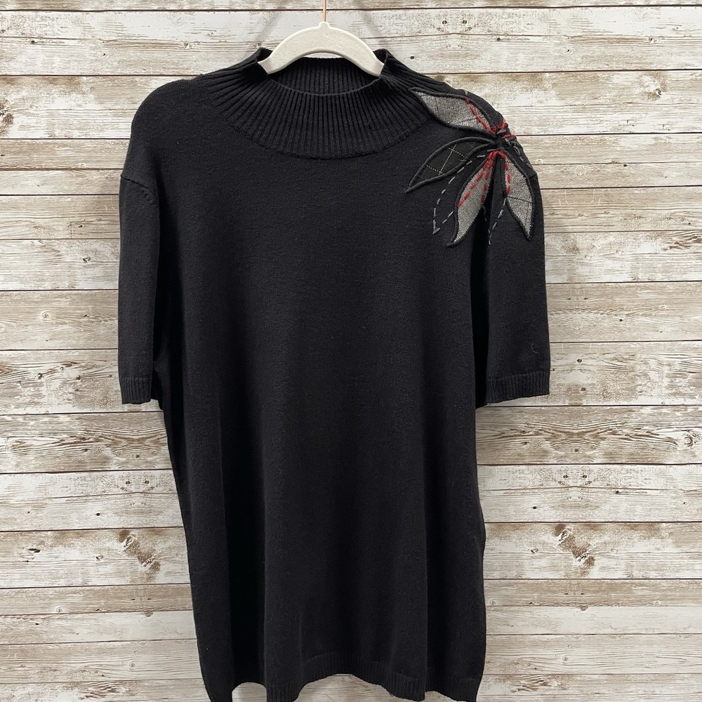 Vintage Requirements Womens S Sweater Pullover Top‎ Black Patched Flower Stitch